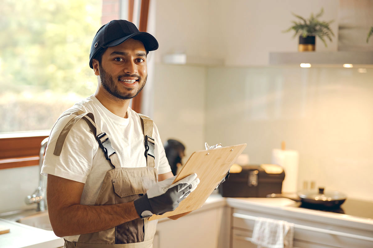 Smiling repairman - advertising local business